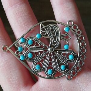 *$15 Sale* New Silver Inlay Peacock Turquoise Pendant.